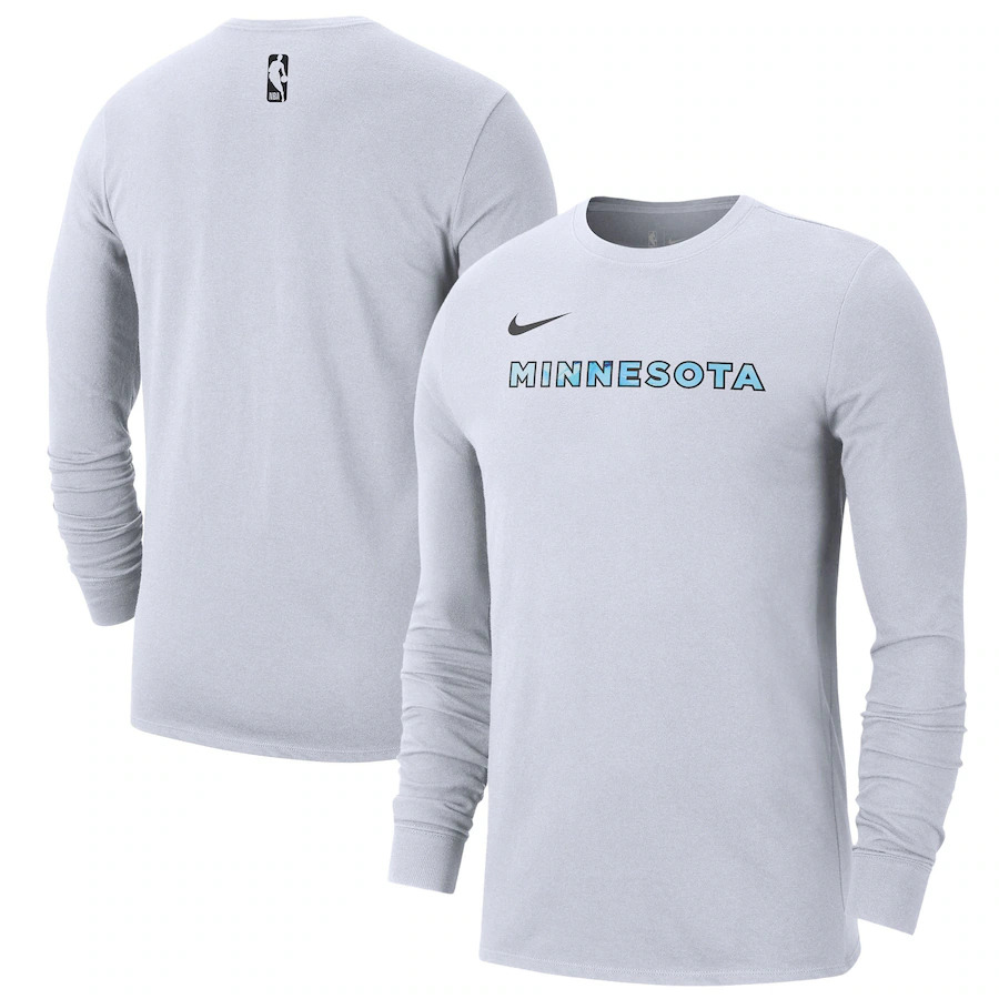Men's Minnesota Timberwolves White 2024/25 City Edition Essential Logo Long Sleeve T-Shirt Men's Minnesota Timberwolves White 2024/25 City Edition Essential Logo Long Sleeve T-Shirt
